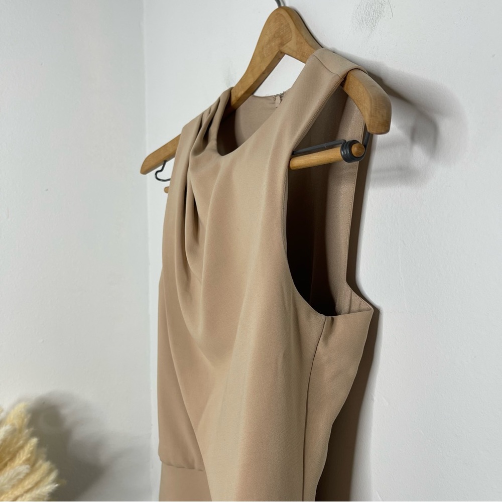 Halston Heritage Camel Drape Front Asymmetrical Hem Dress Sleeveless Size 4 - Picture 11 of 16